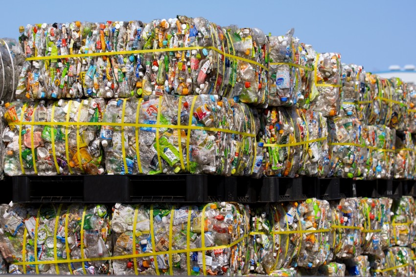 Stacked plastic in a Japanese recycling facility.